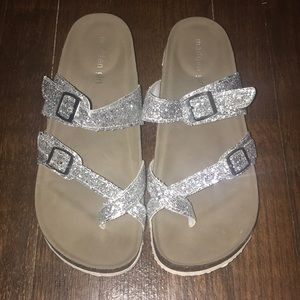 Cute sandals with silver glitter straps